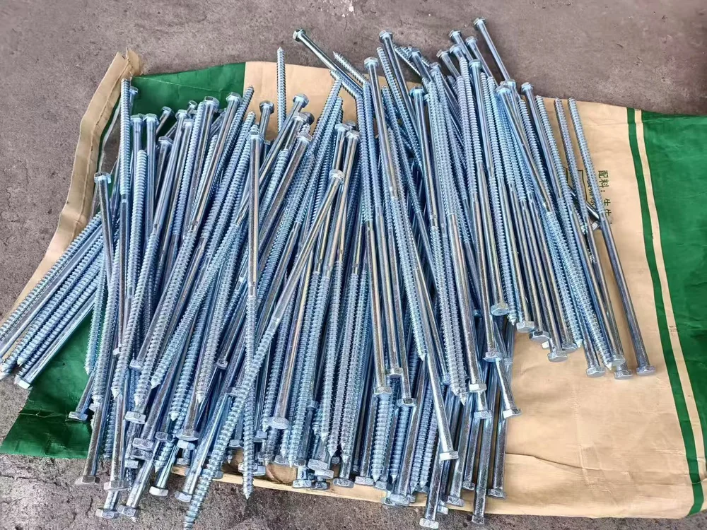 Long hex-head bolts laid out for viewing