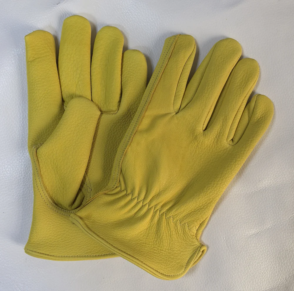 Yellow leather work gloves