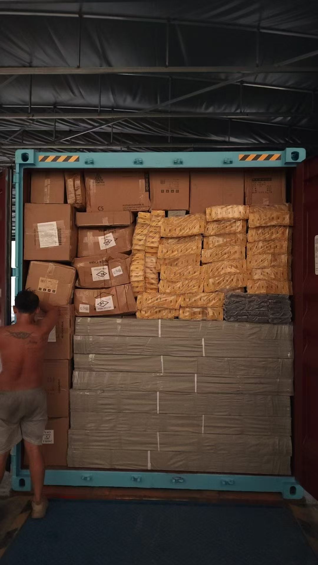 A view inside the loaded container